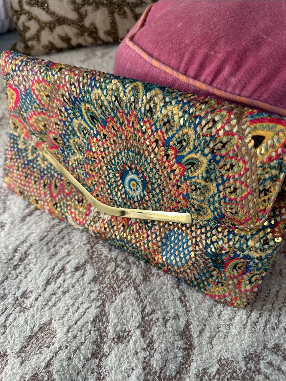 Vintage Jessica McClintock Sequin Evening Clutch Gold Chain statement bag - Picture 7 of 17